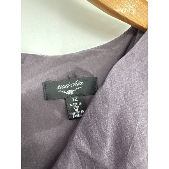 Suzi Chin Womens Sleeveless gray Dress Size 12 Draped Pleated Skirt USA - Picture 2 of 4